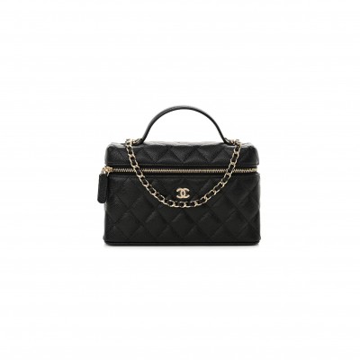 CHANEL CAVIAR QUILTED TOP HANDLE SLIM VANITY WITH CHAIN BLACK AP4385 (19.5*17*5cm)